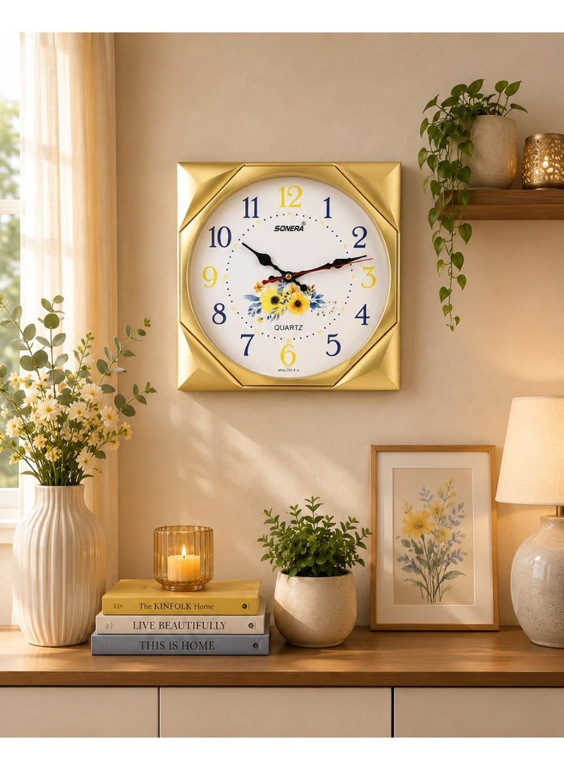 Sonera 7091 Analog Wall Clock – Modern Square Design – 33 cm – Quartz Movement – Elegant Gold Color – Stylish Décor for Home and Office - Image 2