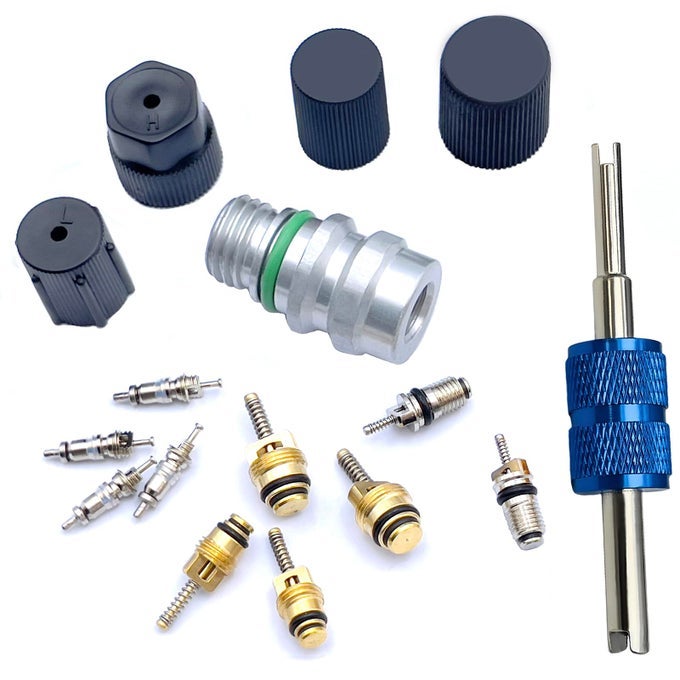 Air Conditioning Valve Core Kit Cap Valve Ac R12 R134A Teflon Seal Refrigeration Ac Air Conditioning Service Valves Car Hvac Ac System Charging Port Seal Caps Kit