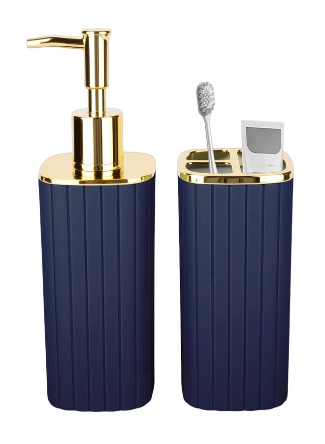 RRM 2PCS Bathroom Accessories Set, Navy Blue Bathroom Accessories Include Soap Dispenser and Toothbrush Holder for Boho Bathroom Decor - Image 1