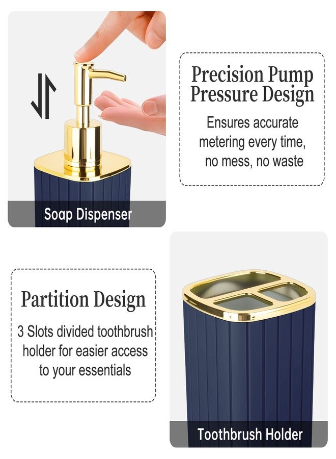 RRM 2PCS Bathroom Accessories Set, Navy Blue Bathroom Accessories Include Soap Dispenser and Toothbrush Holder for Boho Bathroom Decor - Image 3