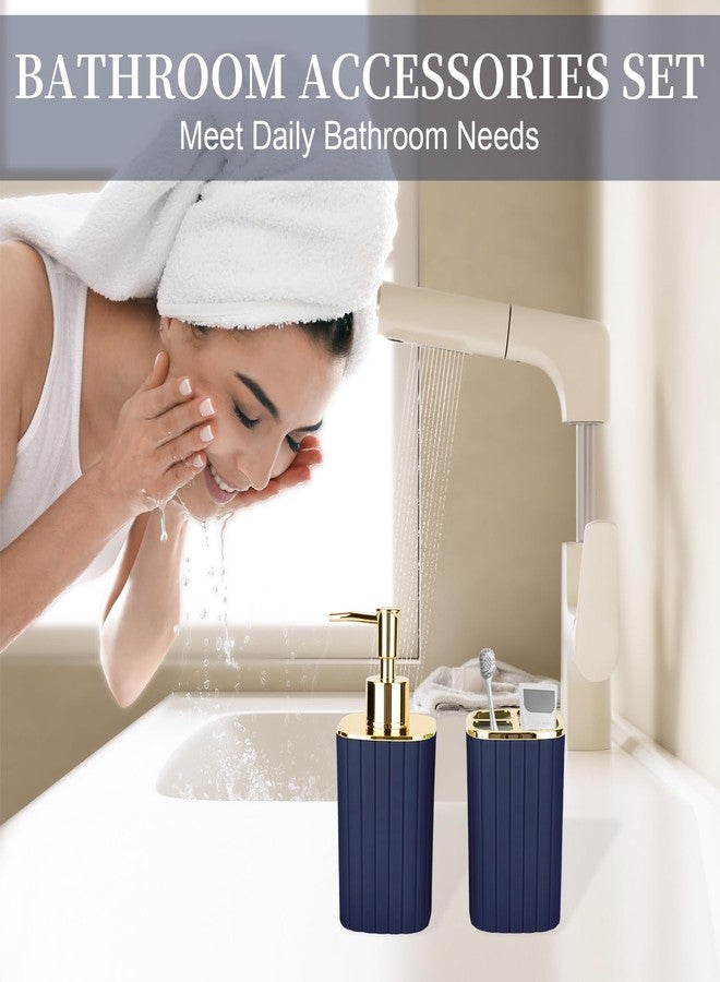 RRM 2PCS Bathroom Accessories Set, Navy Blue Bathroom Accessories Include Soap Dispenser and Toothbrush Holder for Boho Bathroom Decor - Image 2