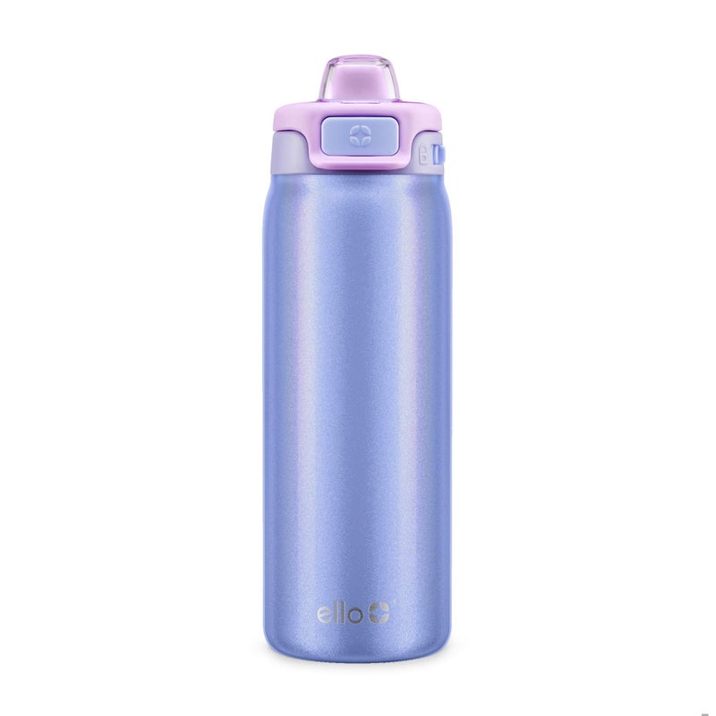 Ello Pop & Fill 18oz Stainless Steel Kids Water Bottle with Quick Fill Lid | Vacuum Insulated BPA Free Bottle with Leak Proof Straw and Chug Lid, Dishwasher Safe, Gift For Kids Teens, Purple Holo - Image 1