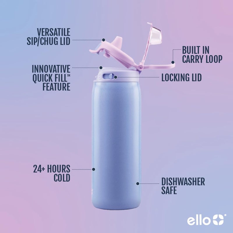 Ello Pop & Fill 18oz Stainless Steel Kids Water Bottle with Quick Fill Lid | Vacuum Insulated BPA Free Bottle with Leak Proof Straw and Chug Lid, Dishwasher Safe, Gift For Kids Teens, Purple Holo - Image 4