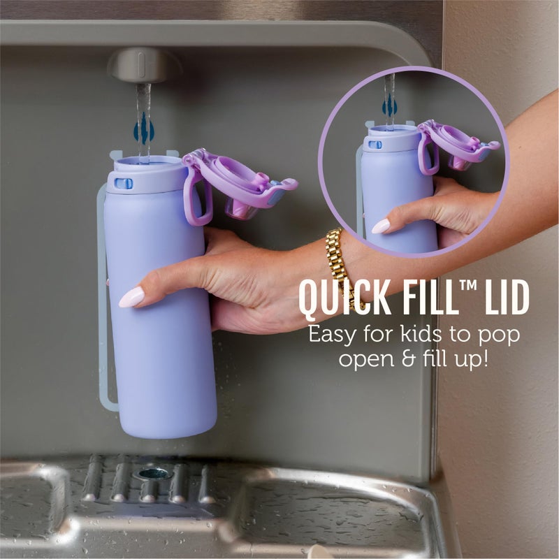 Ello Pop & Fill 18oz Stainless Steel Kids Water Bottle with Quick Fill Lid | Vacuum Insulated BPA Free Bottle with Leak Proof Straw and Chug Lid, Dishwasher Safe, Gift For Kids Teens, Purple Holo - Image 3