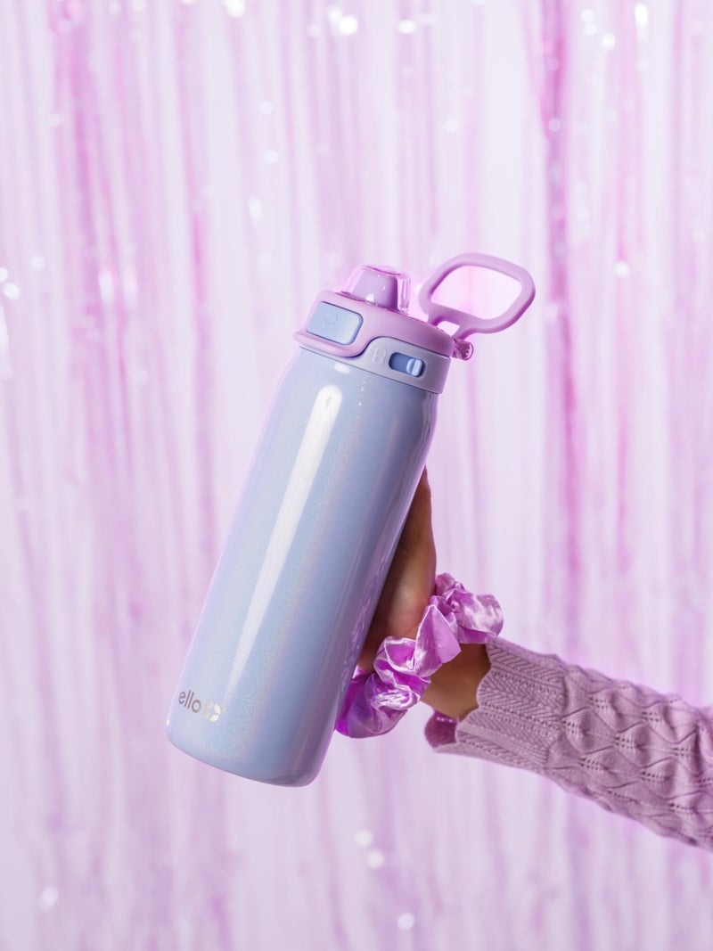 Ello Pop & Fill 18oz Stainless Steel Kids Water Bottle with Quick Fill Lid | Vacuum Insulated BPA Free Bottle with Leak Proof Straw and Chug Lid, Dishwasher Safe, Gift For Kids Teens, Purple Holo - Image 2