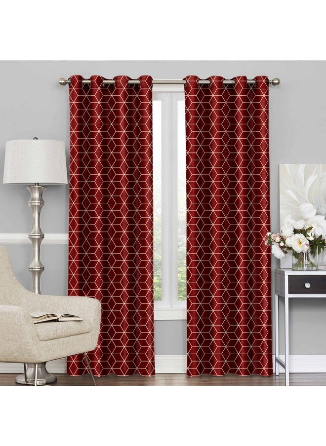 Story@Home Story@Home Blackout Door Curtains 7 Feet Set of 2 | 90% Room Darkening | Hexagon Printed | Thermal Insulated Curtains | Curtains for Living Room | (116 x 215 cm, Maroon) | Perfect for Home Decor  - Image 1