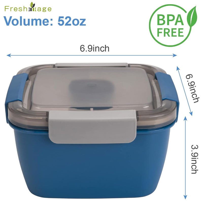 Freshmage Salad Lunch Container To Go, 52-oz Salad Bowls with 3 Compartments, Salad Dressings Container for Salad Toppings, Snacks, Men, Women (Blue) - Image 2