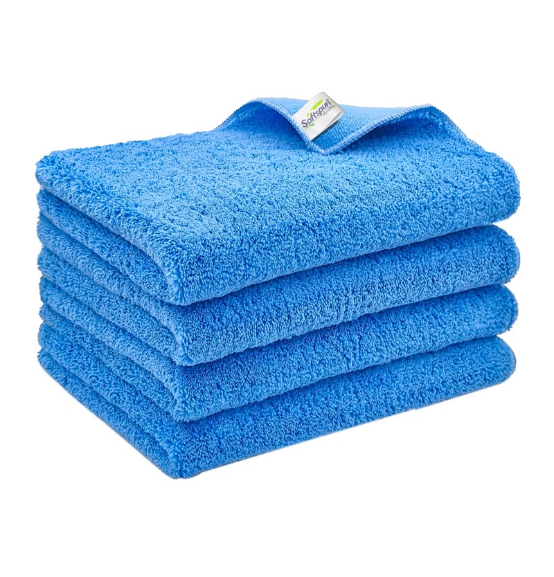 SOFTSPUN Microfiber High Loop Cleaning Cloths, 40x60 cms 4 pcs Towel Set 380 GSM (Sky Blue) Highly Absorbent, Lint and Streak Free, Multi-Purpose Wash Cloth for Kitchen, Window, Silverware. - Image 1