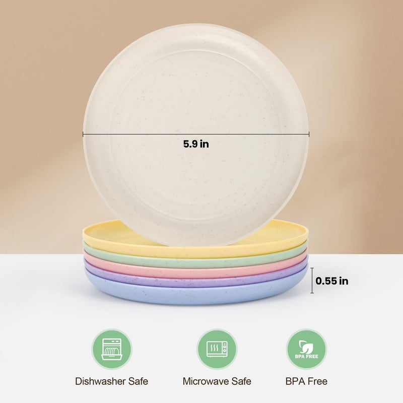 BGHEOUYV 6 Inch Wheat Straw Plates, 12 Pack Small Plates, Lightweight Unbreakable Plastic Dinner Plates for Kids Adult Dinner Camping Salad Dessert - Image 3