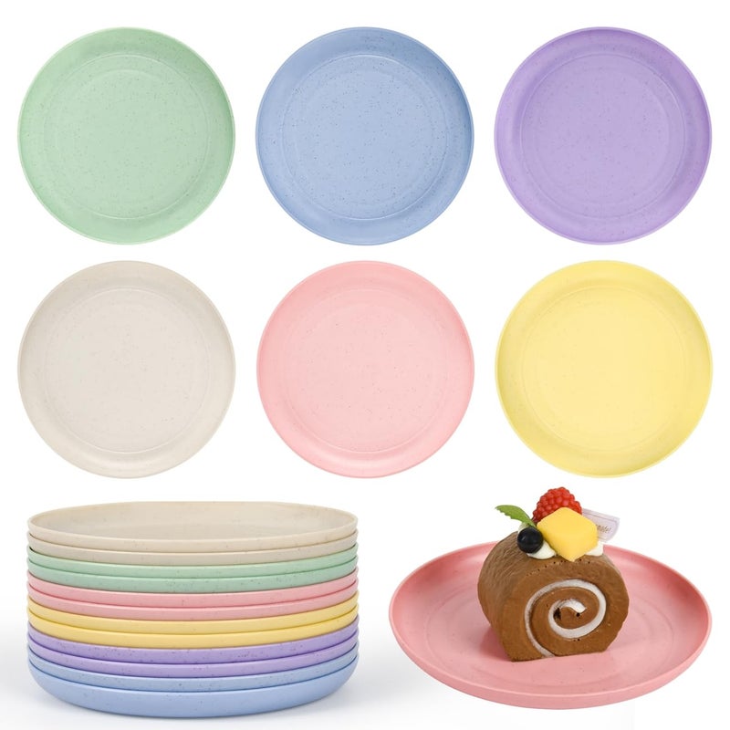 BGHEOUYV 6 Inch Wheat Straw Plates, 12 Pack Small Plates, Lightweight Unbreakable Plastic Dinner Plates for Kids Adult Dinner Camping Salad Dessert - Image 1