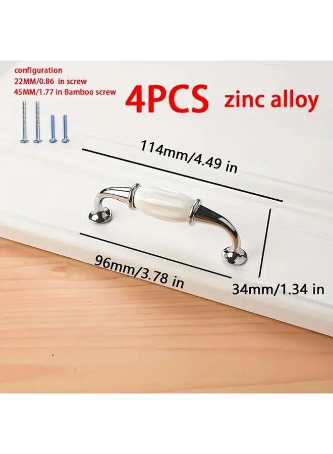 4pcs Silvery White Zinc Alloy Cabinet Handles Single Hole Curved Design For Drawers And Cabinets - Image 1
