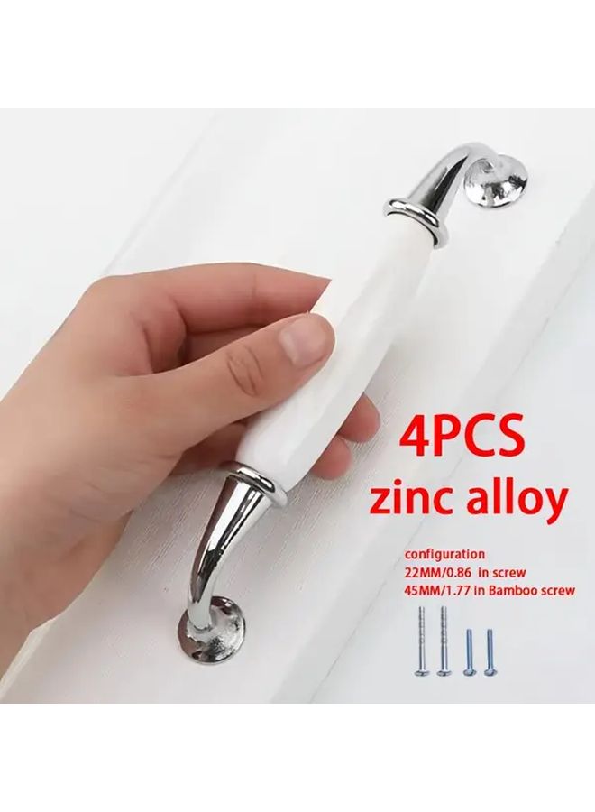 4pcs Silvery White Zinc Alloy Cabinet Handles Single Hole Curved Design For Drawers And Cabinets - Image 4