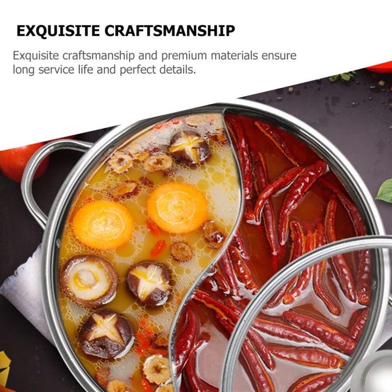 Ketumal Shabu Shabu Hot Pot,Stainless Steel Hot Plate Cookware Set Ramen Cooker, Hot Pot Soup Base Korean BBQ Multi Cooker Stainless Steel Pot Set, 11"(28cm) Pot with Divider - Image 5