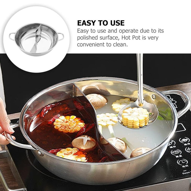Ketumal Shabu Shabu Hot Pot,Stainless Steel Hot Plate Cookware Set Ramen Cooker, Hot Pot Soup Base Korean BBQ Multi Cooker Stainless Steel Pot Set, 11"(28cm) Pot with Divider - Image 4