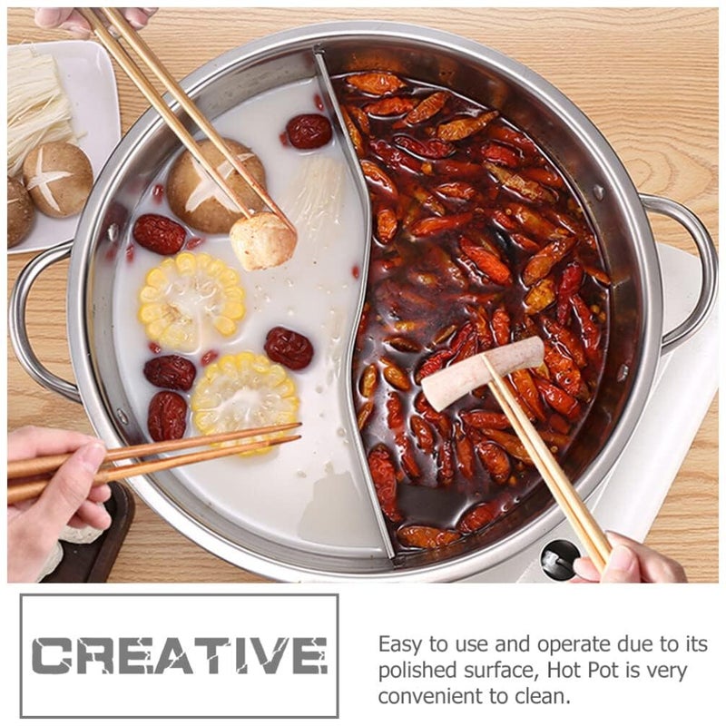 Ketumal Shabu Shabu Hot Pot,Stainless Steel Hot Plate Cookware Set Ramen Cooker, Hot Pot Soup Base Korean BBQ Multi Cooker Stainless Steel Pot Set, 11"(28cm) Pot with Divider - Image 3