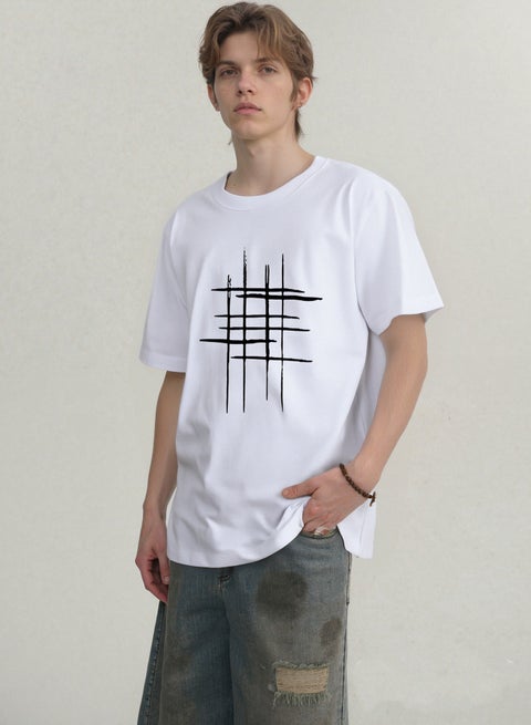 Creative Line Cross Printed Tee Topt Men Summer Large Size Short Sleeve O Neck T-Shirt