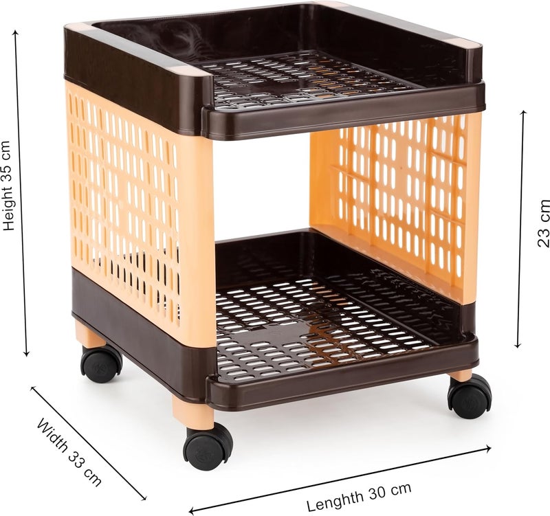 GAAJANAND ENTERPRISES Finner 2Step Multipurpose Plastic Shelf StandTrolley Basket Rack for Kitchen Office or Home Beige Brown  - Image 2