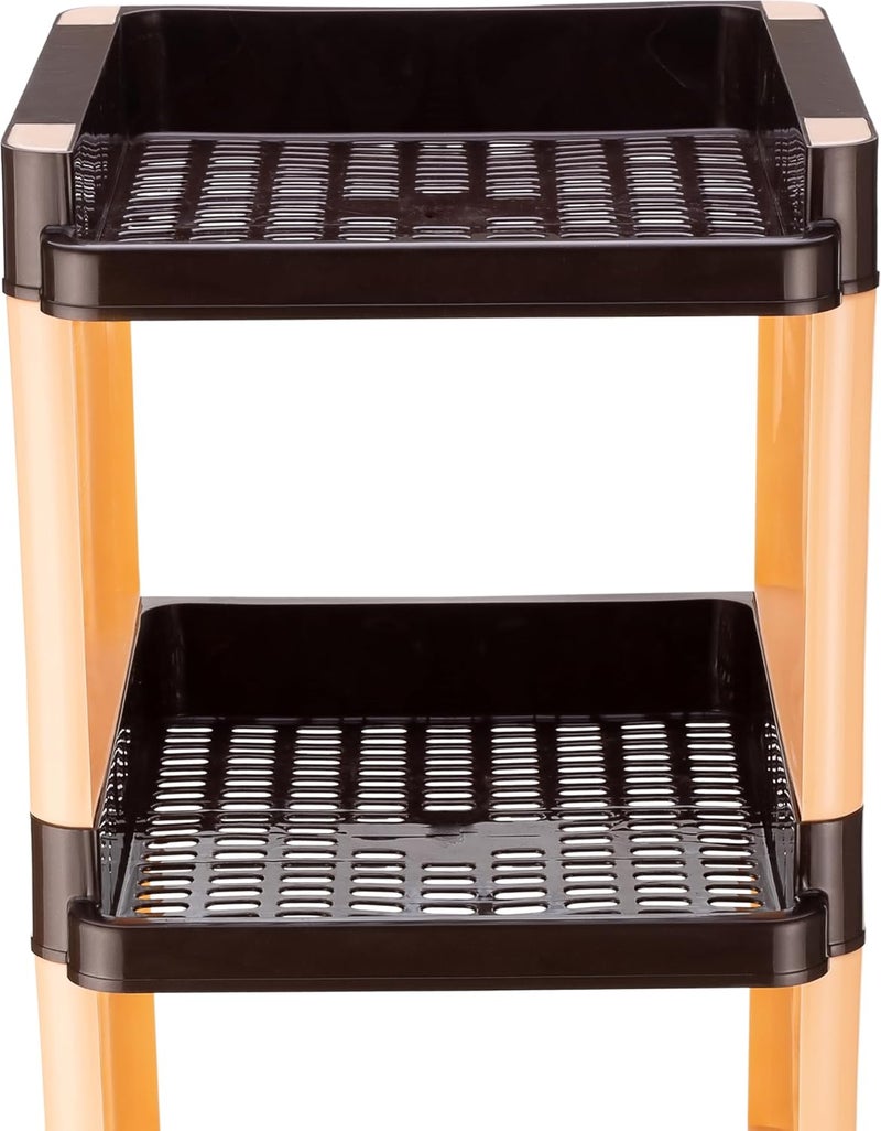 GAAJANAND ENTERPRISES Finner 2Step Multipurpose Plastic Shelf StandTrolley Basket Rack for Kitchen Office or Home Beige Brown  - Image 4