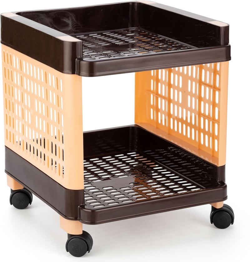 GAAJANAND ENTERPRISES Finner 2Step Multipurpose Plastic Shelf StandTrolley Basket Rack for Kitchen Office or Home Beige Brown  - Image 1