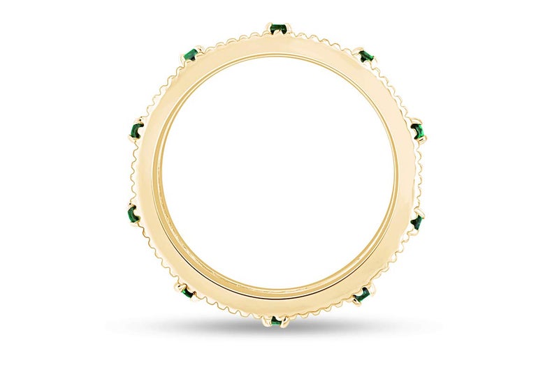 AFFY Filigree Eternity Wedding Band Ring for Women, Round Simulated Gemstone Emerald Stackable Promise Ring, 14K Yellow Gold Plated 925 Sterling Silver Band Width 3.5mm, Jewelry Gift for Her, Size-7 - Image 4