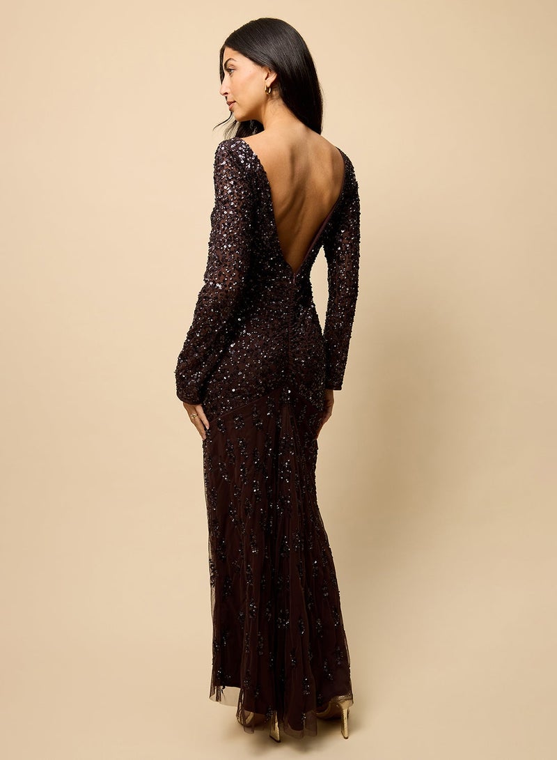 Little Mistress Embellished Long Sleeve Scoop Neck Maxi Dress - Image 4