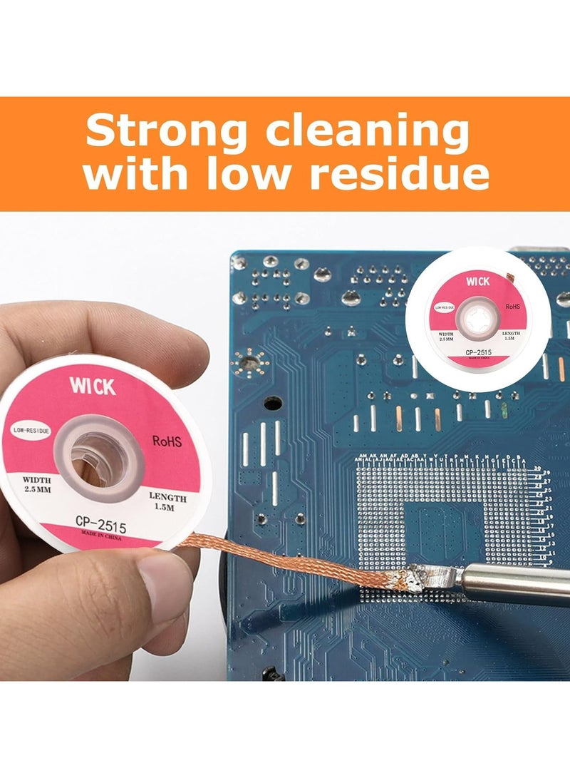 CMGTYYD 2-Pack Solder Wick with Flux, No-Clean Desoldering Braid Remover, 2.5mm Width, 1.5m Length, Pure Copper Wire for PCB Repair - Image 4