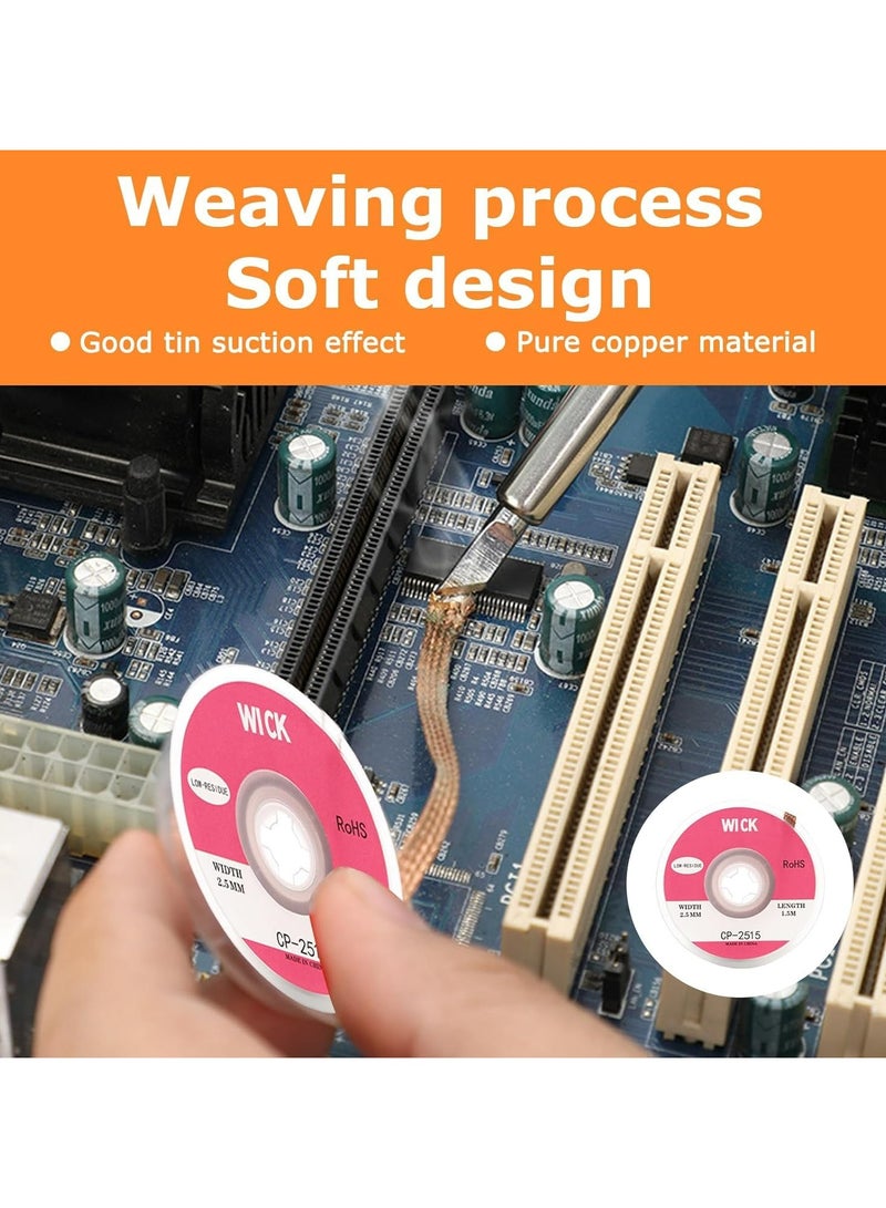 CMGTYYD 2-Pack Solder Wick with Flux, No-Clean Desoldering Braid Remover, 2.5mm Width, 1.5m Length, Pure Copper Wire for PCB Repair - Image 2