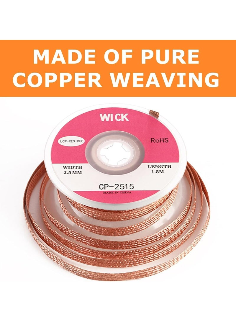 CMGTYYD 2-Pack Solder Wick with Flux, No-Clean Desoldering Braid Remover, 2.5mm Width, 1.5m Length, Pure Copper Wire for PCB Repair - Image 3