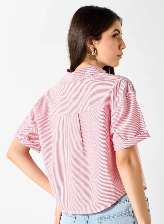 Lee Cooper Lee Cooper Pinstriped Collared Shirt with Short Sleeves