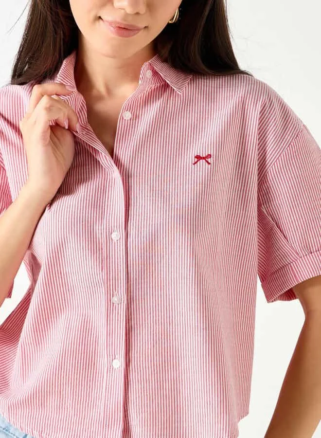 Lee Cooper Lee Cooper Pinstriped Collared Shirt with Short Sleeves