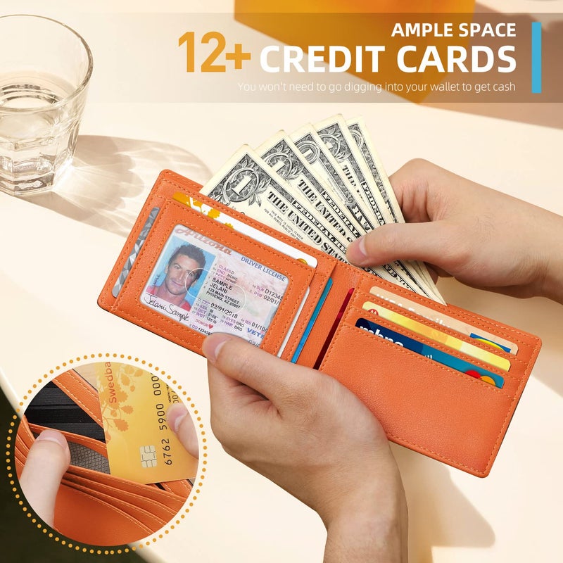RUNBOX Novelty Wallet for Men Slim 11 Credit Card Holder Slots Leather RFID Blocking Small Thin Men's Wallet Bifold Minimalist Front Pocket Large Capacity Gift Box - Image 2