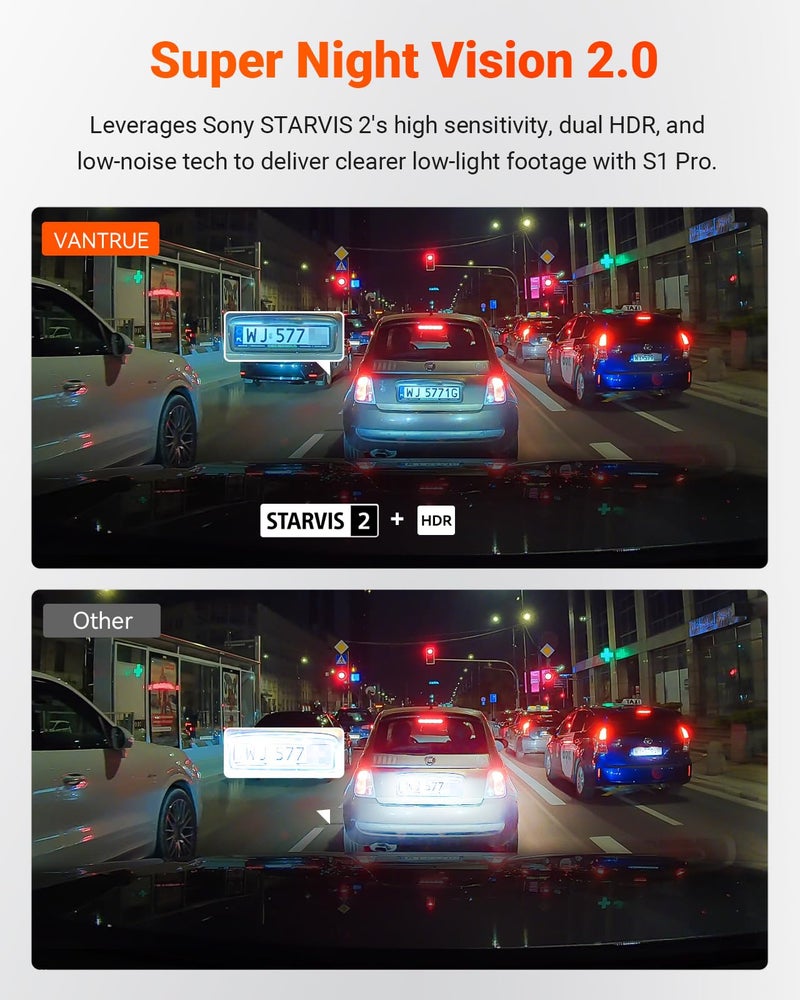 Vantrue S1 Pro AI Dash Cam Front and Rear, Dual 1440P Dash Camera w/2.7K, STARVIS 2, HDR Night Vision, 5G WiFi, 60FPS, GPS, Voice Control,24/7 Parking Mode, Support 1TB Max - Image 3