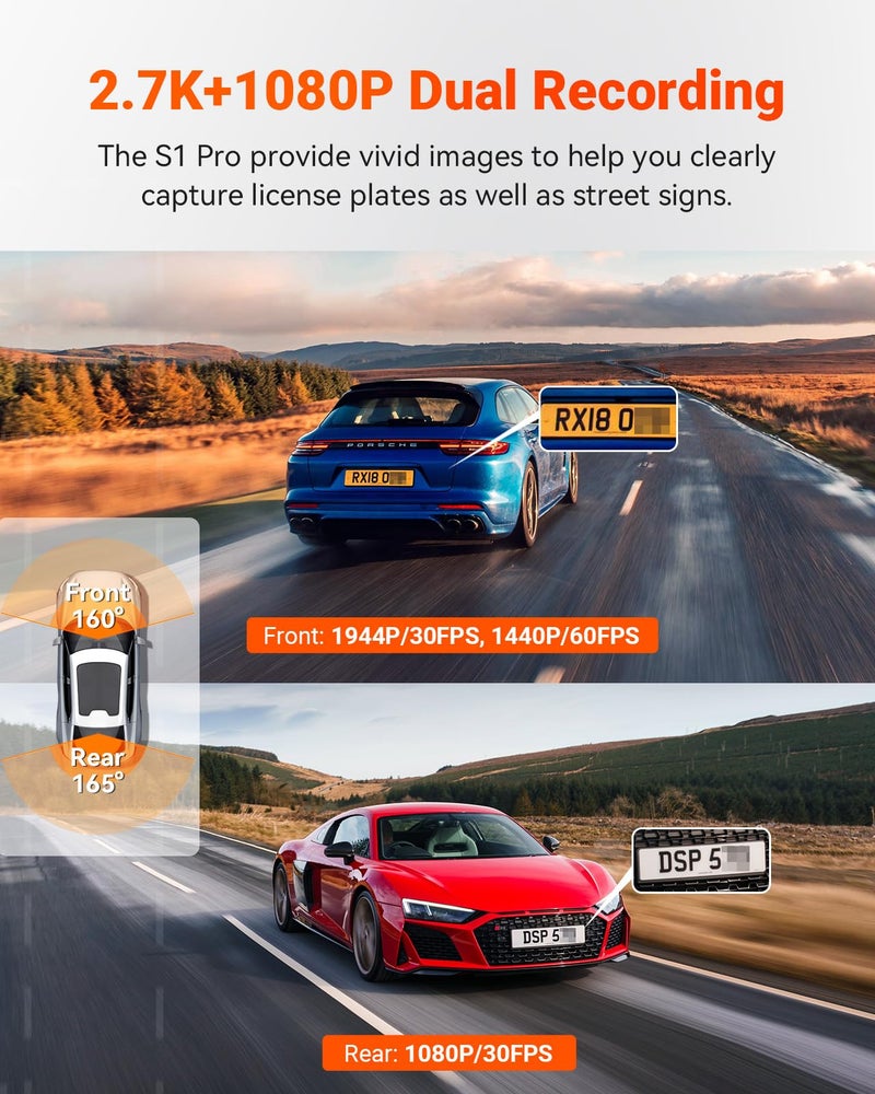 Vantrue S1 Pro AI Dash Cam Front and Rear, Dual 1440P Dash Camera w/2.7K, STARVIS 2, HDR Night Vision, 5G WiFi, 60FPS, GPS, Voice Control,24/7 Parking Mode, Support 1TB Max - Image 2