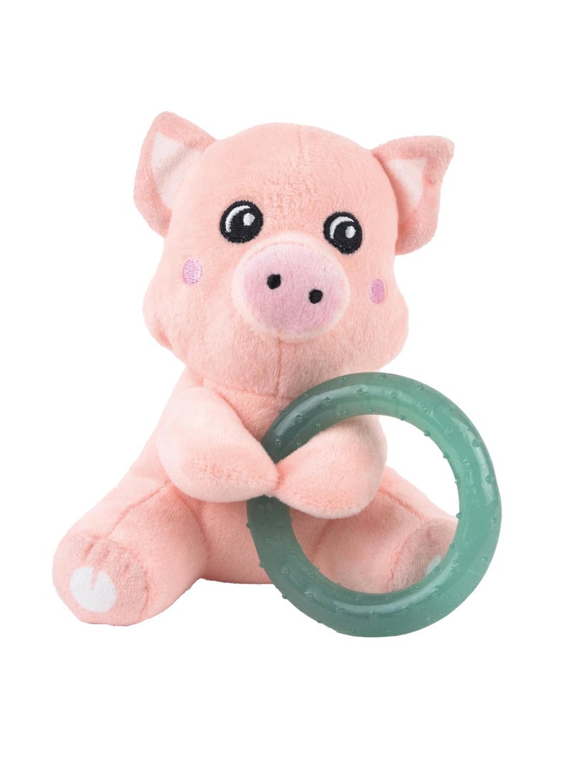 Webbox - Pinky the Pig Plush and Squeaky Dog Toy with Puppy Teething Ring - Image 1