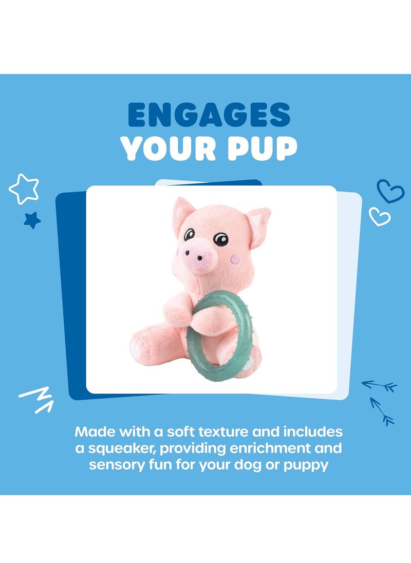 Webbox - Pinky the Pig Plush and Squeaky Dog Toy with Puppy Teething Ring - Image 1