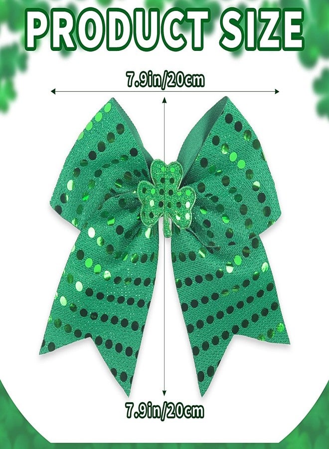 Doneace St Patrick's Day Hair Bow Clips Shamrock Large Glitter Cheer Bows Clips Green Cheerleading Sequin Hair Bow Hair Barrettes Ponytail Holder Hair Accessories for Women Irish Parade Party - Image 2