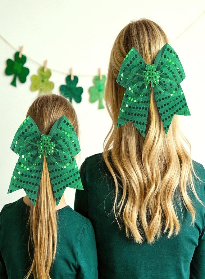 Doneace St Patrick's Day Hair Bow Clips Shamrock Large Glitter Cheer Bows Clips Green Cheerleading Sequin Hair Bow Hair Barrettes Ponytail Holder Hair Accessories for Women Irish Parade Party - Image 5