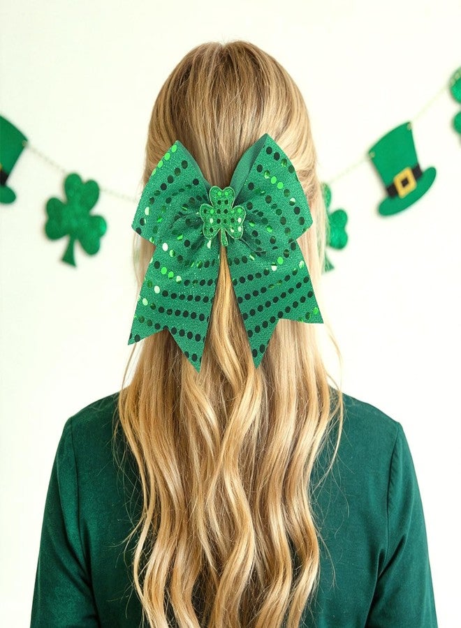 Doneace St Patrick's Day Hair Bow Clips Shamrock Large Glitter Cheer Bows Clips Green Cheerleading Sequin Hair Bow Hair Barrettes Ponytail Holder Hair Accessories for Women Irish Parade Party - Image 4