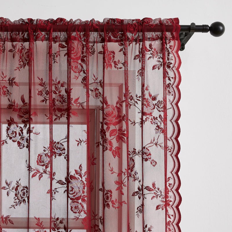 SEEKRIGHT Burgundy Lace Curtains 84 Inches Long Vintage Floral Curtains 2 Panels for Bedroom Living Room Rod Pocket Light Filtering Maroon French Romantic Window Curtains Modern Wine Decor Neutral, 52x84 - Image 4