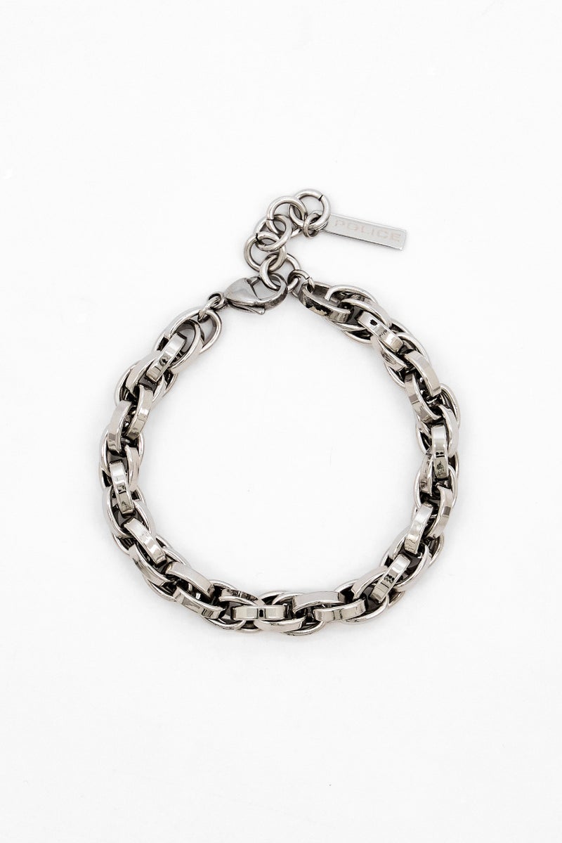 POLICE سوار سلسلة لامع من الفولاذ المقاوم للصدأ للرجال، فضي - Image 3