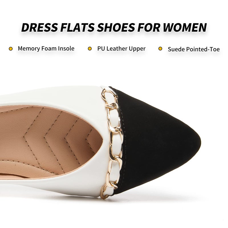 BABUDOG Women's Black Flats Shoes,White Dress Shoes for Women,Crimping Faux Suede Ballet Flats Comfortable(White.US7) - Image 4