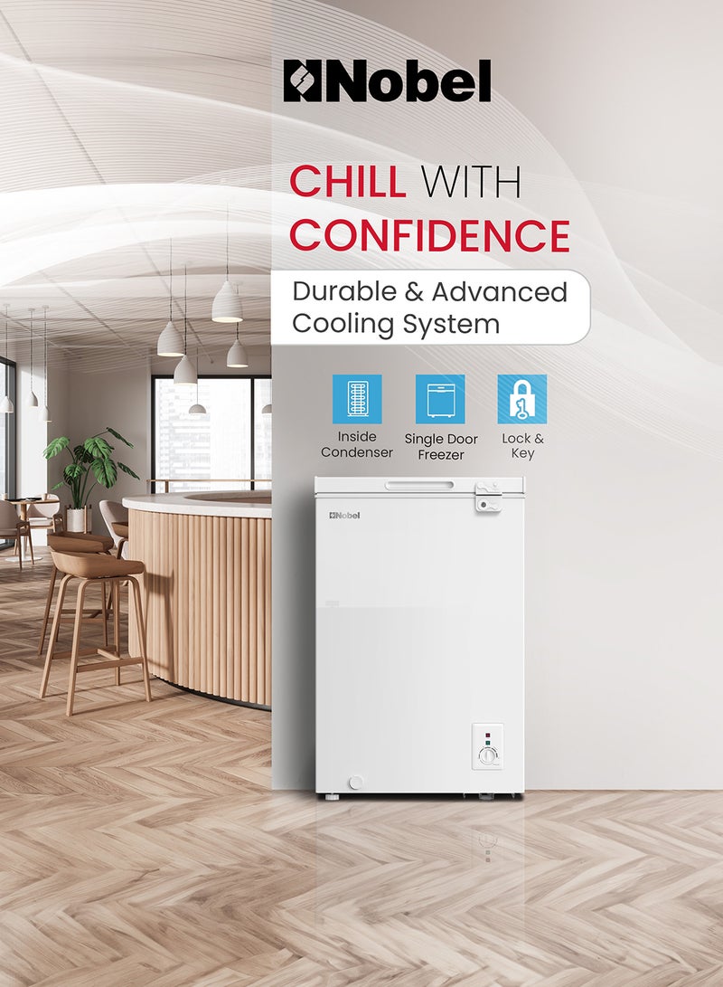 Nobel 140 Ltr Gross /99 Ltr Net Capacity Single Door Chest Freezer, R600a Refrigerant, Mechanical Control, Recessed Handle, Inner 140 L 200 W NCF145 White - Image 2