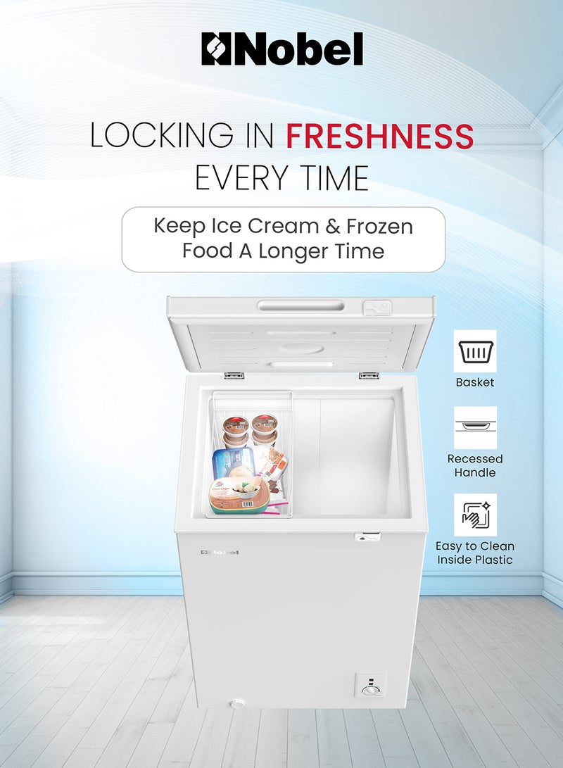 Nobel 140 Ltr Gross /99 Ltr Net Capacity Single Door Chest Freezer, R600a Refrigerant, Mechanical Control, Recessed Handle, Inner 140 L 200 W NCF145 White - Image 5