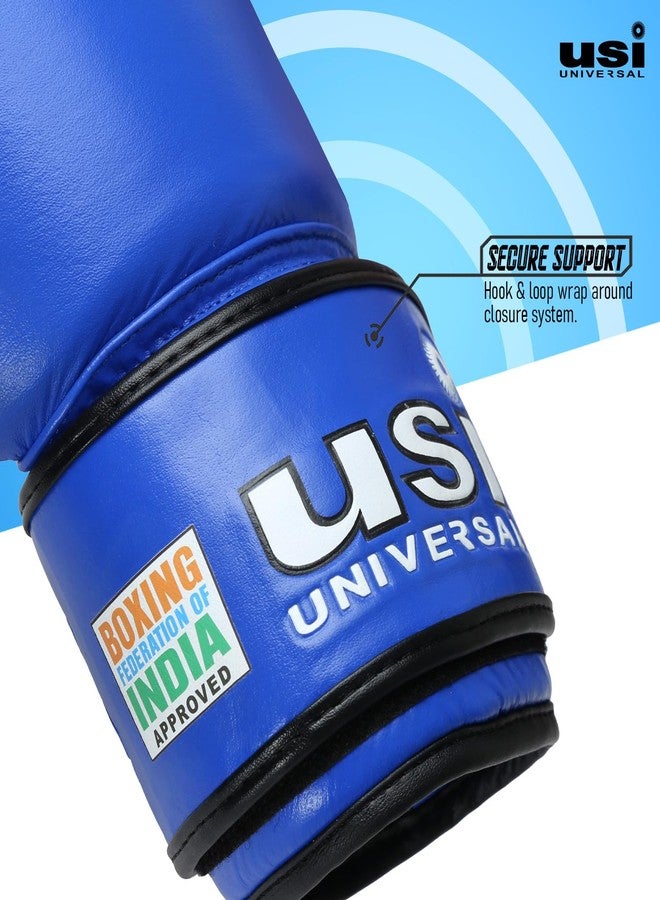USI UNIVERSAL 609M Amateur Contest Boxing Gloves for Men & Women Top Grain Hide Foam Padding, Sweat Wicking Lining, Hook & Loop Wrap Around Closure Boxing Training Gloves (Blue, 10oz) - Image 4