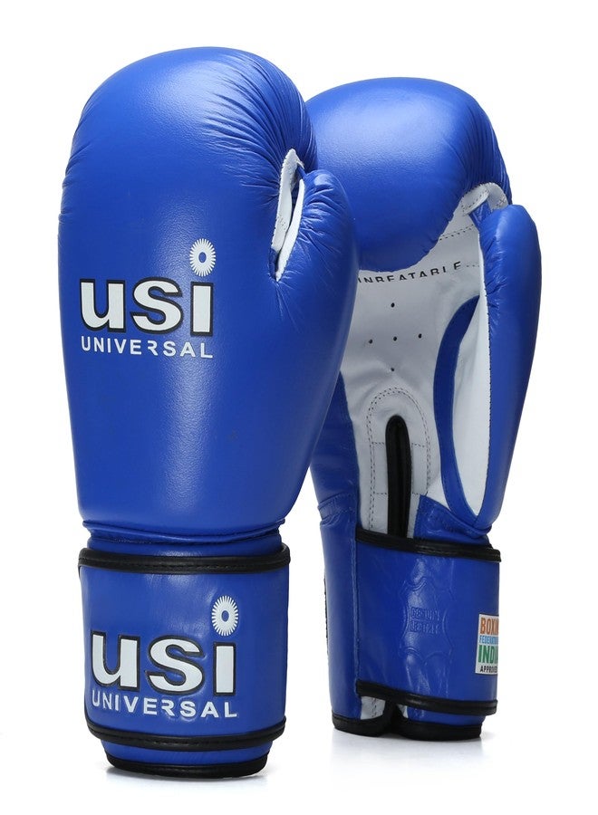 USI UNIVERSAL 609M Amateur Contest Boxing Gloves for Men & Women Top Grain Hide Foam Padding, Sweat Wicking Lining, Hook & Loop Wrap Around Closure Boxing Training Gloves (Blue, 10oz) - Image 1