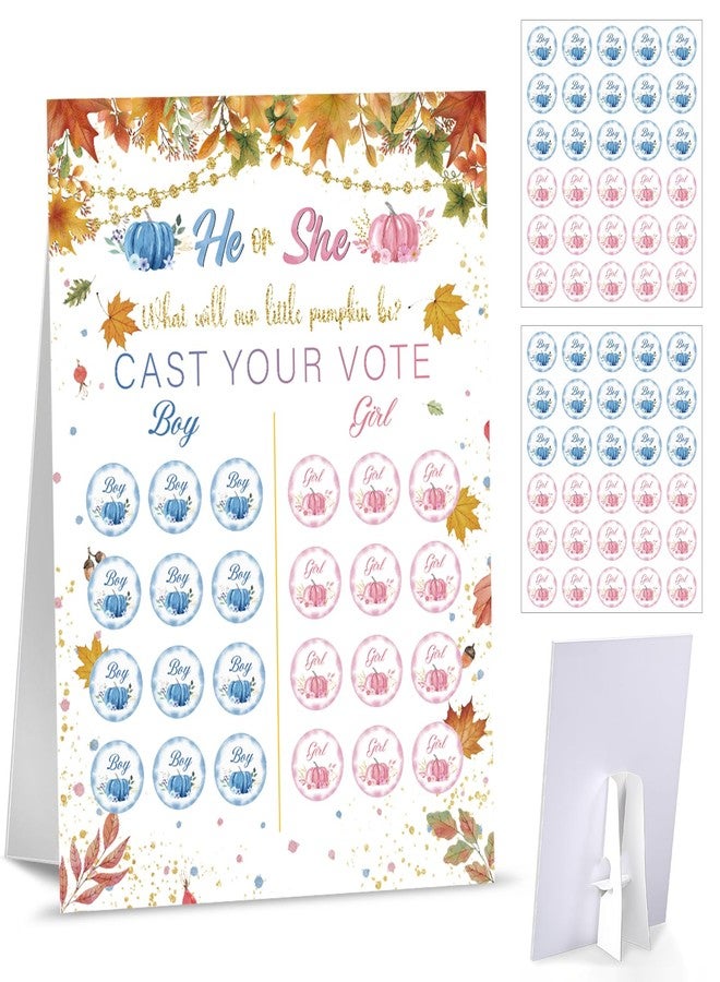 Yewfold Thanksgiving Gender Reveal Board with Stand, Pumpkin Gender Reveal Decorations with 60 Pcs Pink and Blue Voting Stickers, Fall Baby Shower Party Supplies (Pumpkin) - Image 1