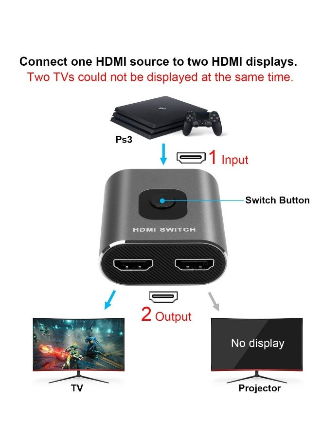 Generic 4K 60Hz HDMI Switch, Bi-Directional 2x1 HDMI Switcher, 1x2 HDMI Splitter, Plug and Play, Supports 4K 3D 1080P for PS4, Xbox, Blu-Ray, Fire Stick, PC, HDTV (Silver)  - Image 5