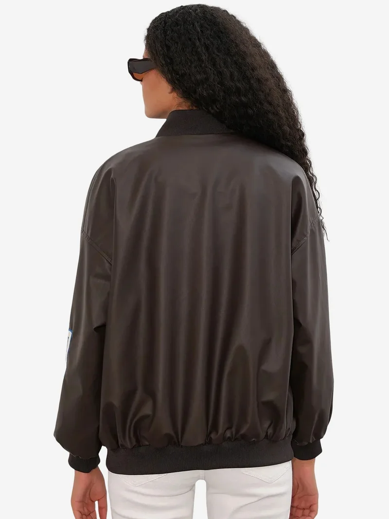 Big Dart Multicolor BDART Fitted Crop Faux Leather Bomber Jacket with Bow for Women | Best Price UAE
