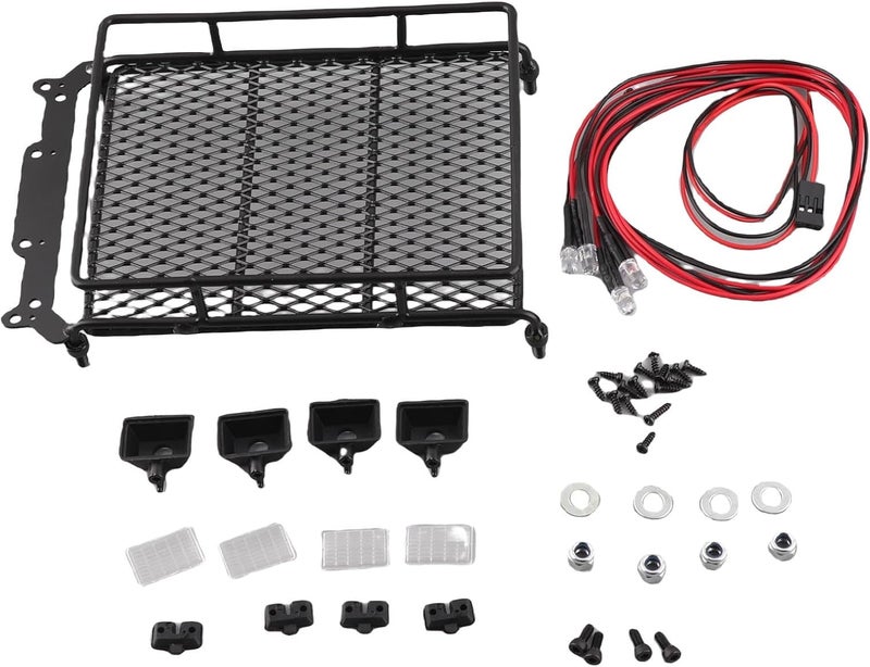 Dilwe RC Car Roof Rack, Middle Size Roof Rack Luggage Carrier with Quadrate LED Lights for Axial SCX10 1/10 Remote Control Cars(4 White Light Color) Carefully selected solid material - Image 3