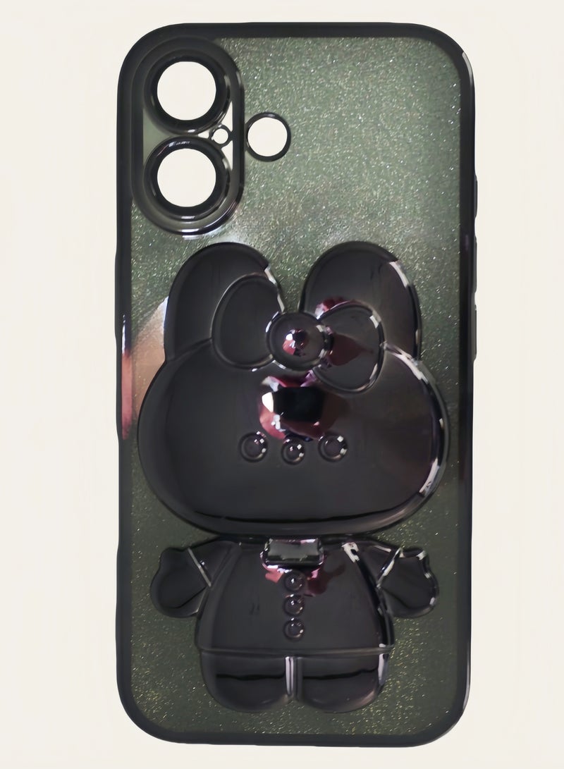 iPhone 16 Glitter Bunny Case: 2-in-1 Beauty Mirror & Stand - Scratch & Shock Proof Trendy Cover - Image 1
